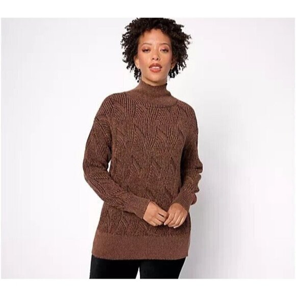 Belle by Kim Gravel Twisted Cable Mock Neck Sweater Bronze,Medium - Picture 1 of 1